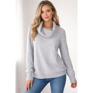 Tahari Gray Pullover Knit Cowl Neck‎ Sweater Medium Cozy Minimalist  Scandi Soft